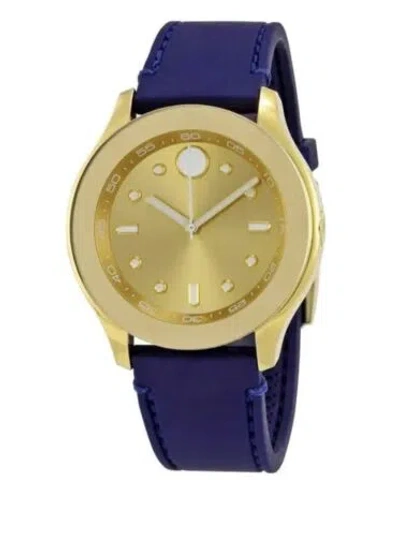 Pre-owned Movado Brand  Bold Women's Gold Dial Blue Silicone Band Watch 3600413