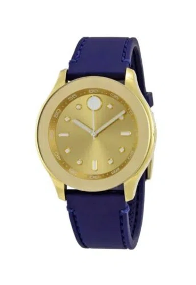 Pre-owned Movado Brand  Bold Women's Gold Dial Blue Silicone Band Watch 3600413