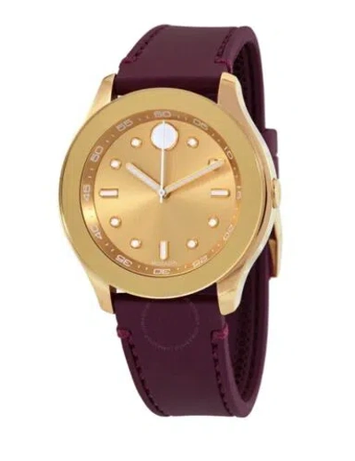 Pre-owned Movado Brand  Bold Women's Gold Dial Burgundy Silicone Strap Watch 3600717