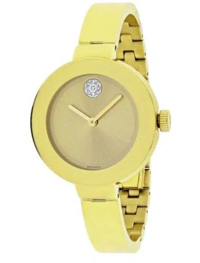Pre-owned Movado Brand  Bold Women's Gold Tone Stainless Steel Bangle Watch 3600201