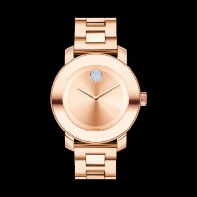Pre-owned Movado Brand  Bold Women's Pink Dial Rose Gold Plated Watch 3600086 36 Mm