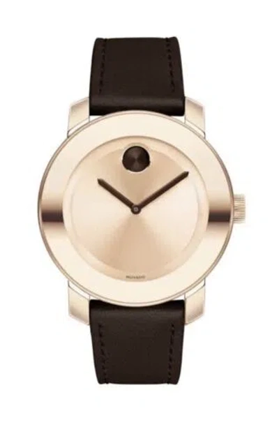 Pre-owned Movado Brand  Bold Women's Rose Gold Dial Brown Leather Strap Watch 3600380