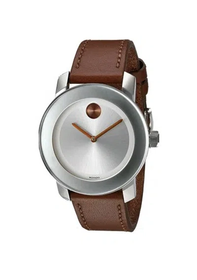 Pre-owned Movado Brand  Bold Women's Stainless Steel And Leather Strap Watch 3600379