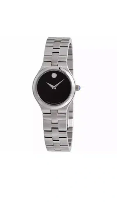 Pre-owned Movado Brand  Juro Women's Stainless Steel Black Dial Watch 0607444