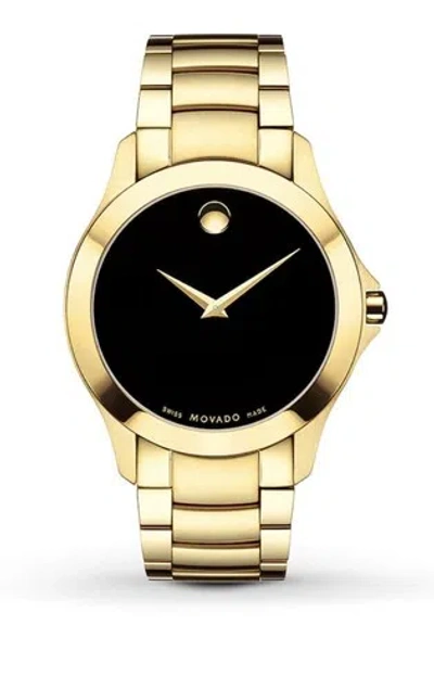 Pre-owned Movado Brand  Masino Men's Yellow Gold Pvd Black Dial Watch 0607034
