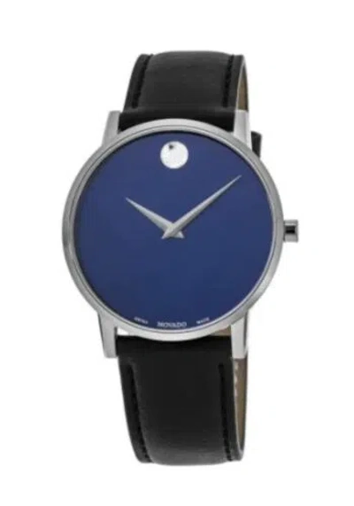 Pre-owned Movado Brand  Men's Museum Classic Blue Dial Leather Strap Watch 0607313