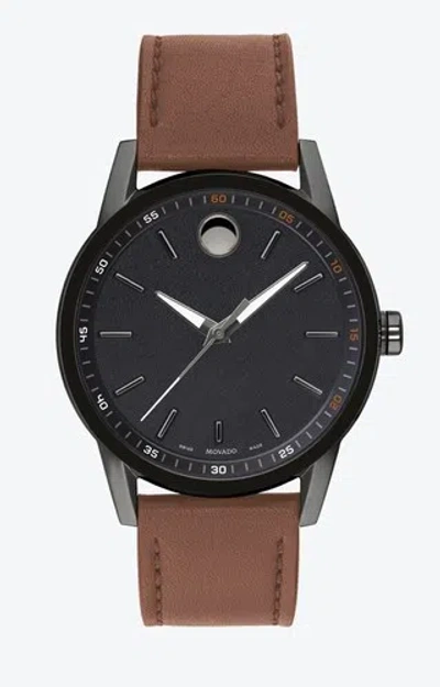Pre-owned Movado Brand  Men's Museum Sport Cognac Leather Strap Watch 0607224