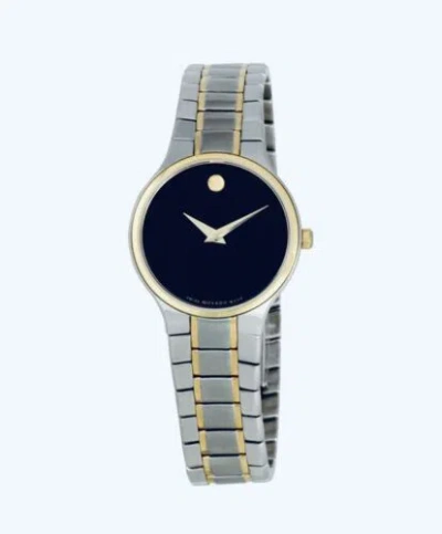 Pre-owned Movado Brand  Serio Women's Two Tone Black Dial Stainless Steel Watch 0606389