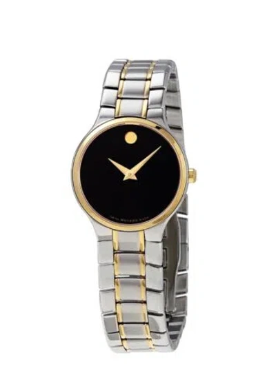 Pre-owned Movado Brand  Women's Serio Black Dial Two Tone Stainless Steel Watch 0607289 In Yellow, Silver