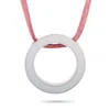 Movado Breast Cancer Awareness Sterling Silver And Enamel Circle Pink Leather Cord Necklace In Multi