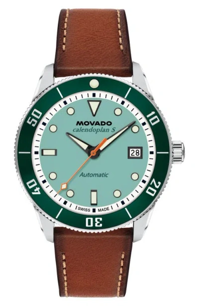 MOVADO MOVADO CALENDOPLAN LEATHER STRAP WATCH, 40MM