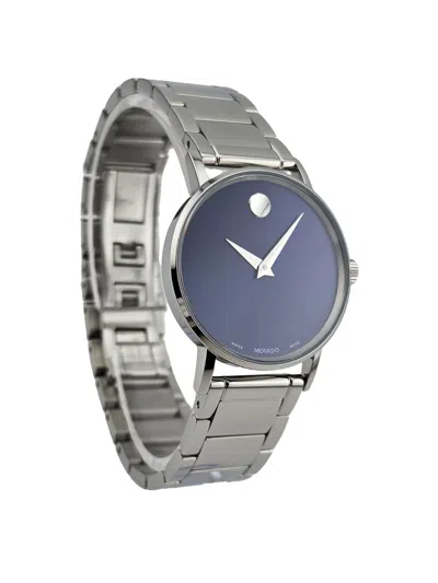 Pre-owned Movado Classic Museum 0607235 Blue Dial Stainless Steel Women's Watch