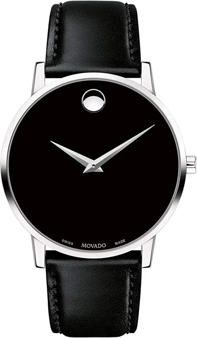 Pre-owned Movado Classic Museum Smooth Leather Strap Women/men Watch 28mm/40mm Black/blue