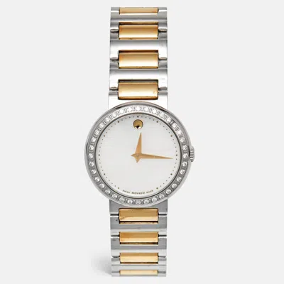 Pre-owned Movado Concerto 23.3.14.1117s Mother Of Pearl Diamond Two-tone Stainless Steel Women's Wristwatch 30 Mm In Silver