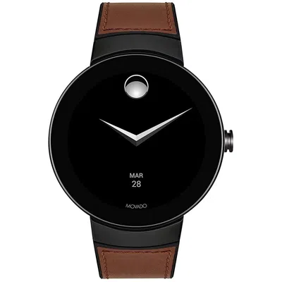 Pre-owned Movado Connect Series 46mm Brown Leather Silicone Band Smartwatch 3660019