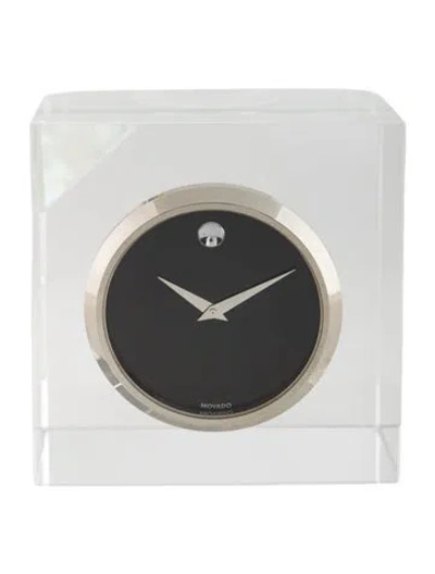 Pre-owned Movado Cube Crystal Desk Clock In Transparent