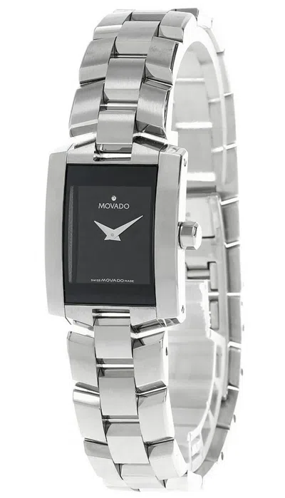 Pre-owned Movado Eliro 22mm Quartz S-steel Black Dial Women's Watch 0604133
