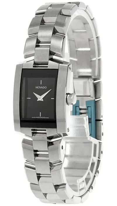 Pre-owned Movado Eliro 22mm S-steel Rectangular Black Dial Women's Watch 0604182