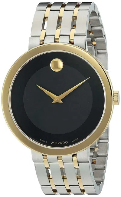 Pre-owned Movado Esperanza 0607058 Black Dial Two Tone Stainless Steel Men's Watch