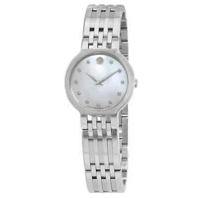 Pre-owned Movado Esperanza Quartz Diamond White Mop Dial Ladies Watch 0607498