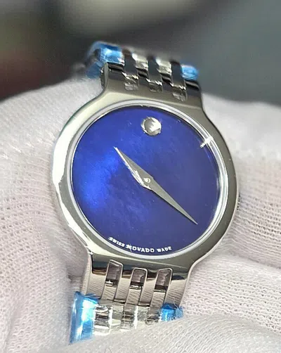 Pre-owned Movado Esperanza Watch Blue Mother-of-pearl Dial 7-link Polished Bracelet