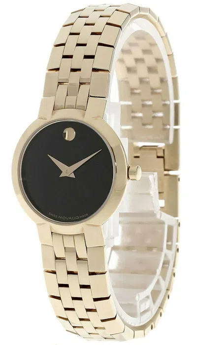 Pre-owned Movado Faceto 25mm Quartz Black Museum Dial Gold Women's Watch 0605045
