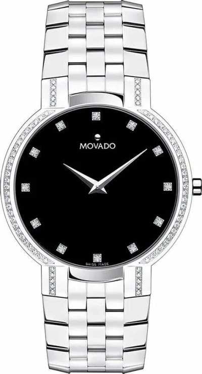 Pre-owned Movado Faceto Men's Black Accented Factory Diamond Watch 0605585