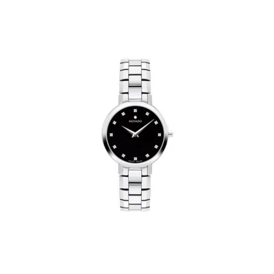 Movado Faceto Quartz Diamond Black Dial Ladies Watch 0607866 In Silver