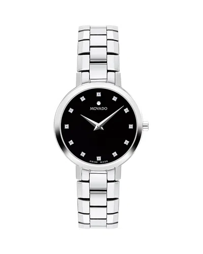 Movado Women's Faceto Swiss Quartz Stainless Steel Diamond Accent Watch 28mm In Silver-tone