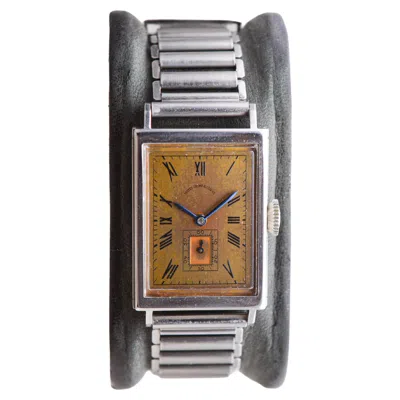 Pre-owned Movado For Shreve Crump & Low Co. Stainless Steel Art Deco Tank Style 1940's In Multi