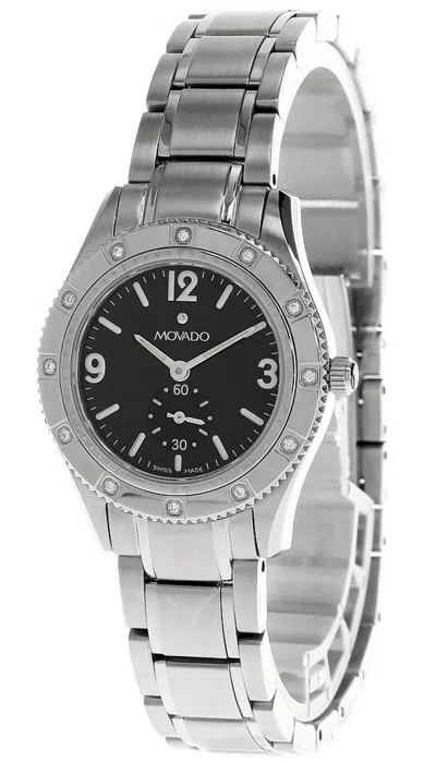 Pre-owned Movado Gentry Sport 28mm Qtz Black Dial Dia Bezel Women's Watch 0605639