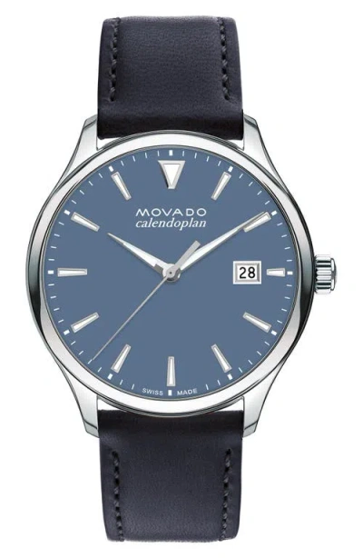 Movado Men's Calendoplan Stainless Steel & Leather Strap Watch/40mm In Navy Blue