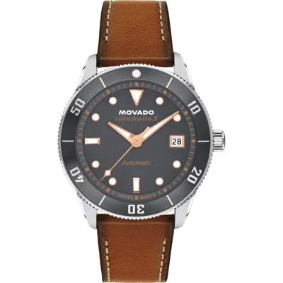 Movado Heritage Calenoplan S Automatic Leather Strap Watch, 40mm