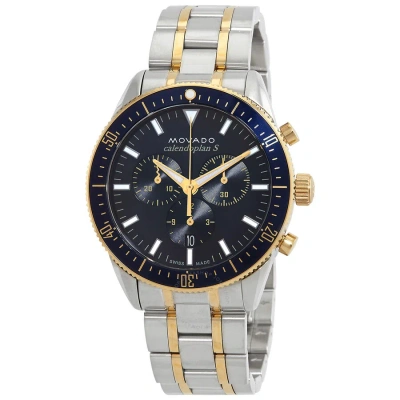 Movado Heritage Chronograph Quartz Blue Dial Men's Watch 3650126 In Blue / Gold Tone / Yellow