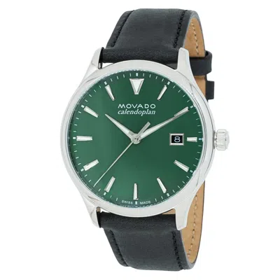 Pre-owned Movado Heritage Green Dial Black Leather Men's Swiss Made Quartz Watch-3650156