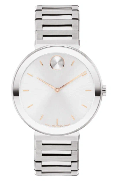 Movado Women's Bold Horizon Swiss Quartz Silver-tone Stainless Steel Watch 34mm In Rose