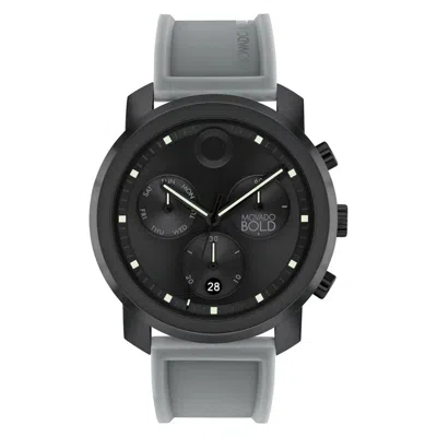 Pre-owned Movado Man's Black Chrono Dial Gray Rubber Strap 44mm Quartz Watch