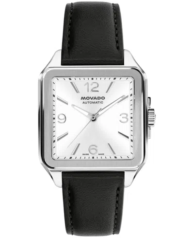 Movado Men's 1917 Swiss Automatic Black Leather Watch, 35x45.2mm