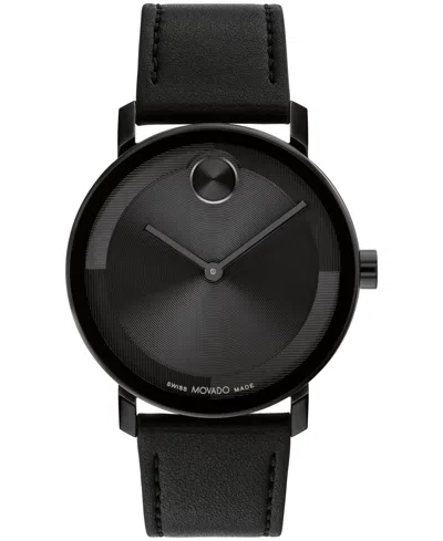 MOVADO MEN'S BOLD EVOLUTION 2.0 SWISS QUARTZ BLACK LEATHER WATCH 40MM