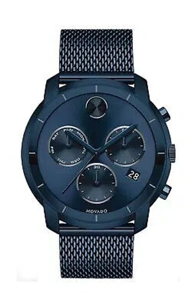 Pre-owned Movado Men's Bold Thin Blue Pvd Watch With A Flat Dot Sunray Dial, Blue (mode...