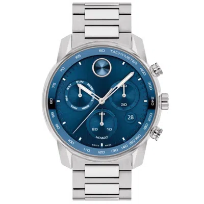 Movado Men's Bold Verso Silver-tone Stainless Steel Bracelet Watch 44mm In Blue