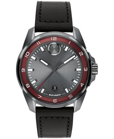 Movado Men's Bold Verso S Swiss Quartz Black Leather Watch, 42mm