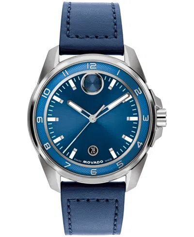 Movado Men's Bold Verso S Swiss Quartz Navy Leather Watch, 42mm In Blue