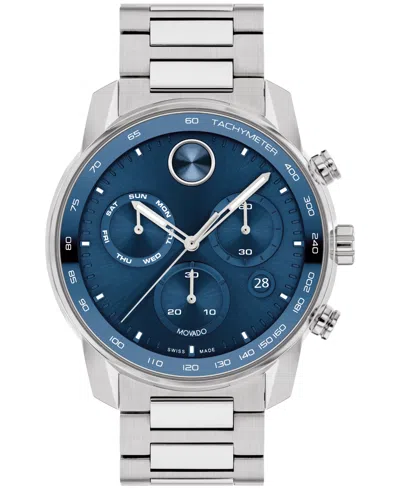 Movado Men's Bold Verso Silver-tone Stainless Steel Bracelet Watch 44mm In Blue