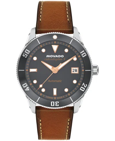 Movado Men's Calendoplan S Swiss Automatic Cognac Leather Watch, 40mm