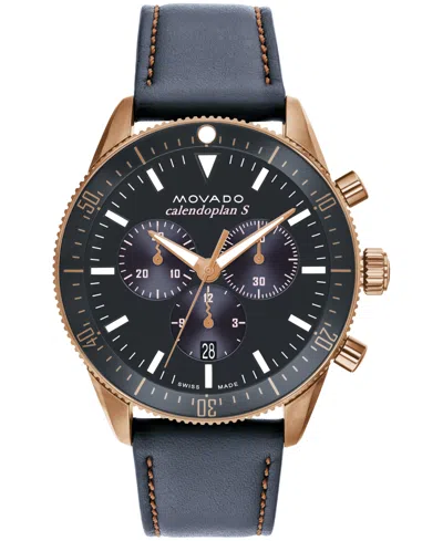 Movado Men's Calendoplan S Swiss Quartz Chronograph Gray Leather Strap Watch 42mm