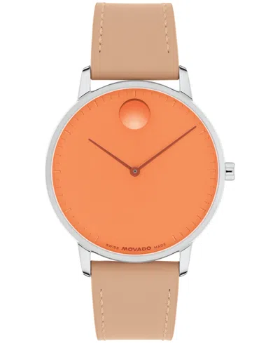 Movado Men's Face Swiss Quartz Nougat Leather Watch 39mm In Brown
