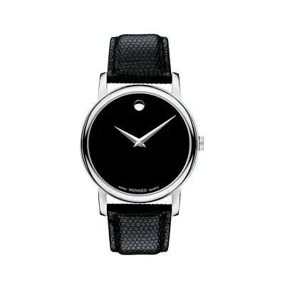 Pre-owned Movado Men's Museum Classic Silver &38; Black Textured Leather Strap Watch