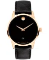 Movado Men's Museum Classic Swiss Automatic Black Leather Watch, 40mm In Black