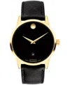 Movado Men's Museum Classic Swiss Automatic Black Leather Watch, 40mm In Black